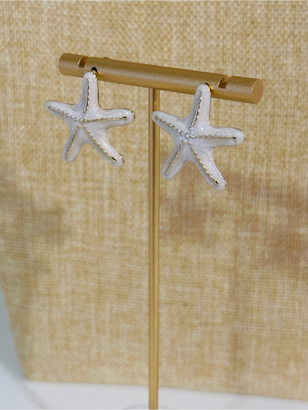 Fashion Jewelry White Starfish Drop Earrings with Gold Accents